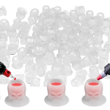 OZER Tattoo Ink Cups with Stable Base and 200pcs Tattoo Ink Cup Skull Disposable Silicone Tattoo Pigment Cup Partially Transparent