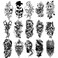 Halloween Temporary Tattoo, 15-Sheet Black Skull Rose Flower Tattoos Temporary Realistic, Waterproof Girls Tattoos Temporary for Kids Adult