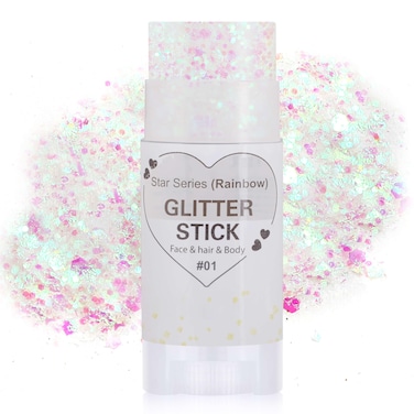 Rainbow White Face Glitter Stick,Mermaid Costume Singer Concert Star Body Glitter Gel for Kids and Women,Waterproof Rave Accessories Glitter Sequins Body Paint for Hair Eye Clavicle