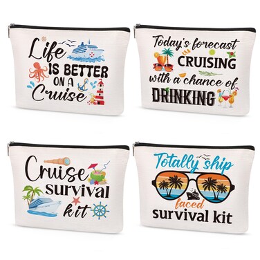 Cruise Makeup Bag Gifts - 4Pcs Cruise Ship Essentials Cruise Survival Kit Bags Cruise Cosmetic Bag for Women Girl Best Friend Travel Beach Accessories
