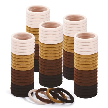 100 PCS Brown Cotton Seamless Hair Ties - Thick Hair Bands for Heavy, Curly Hair (1.57 Inch in Diameter, 100 Pieces)