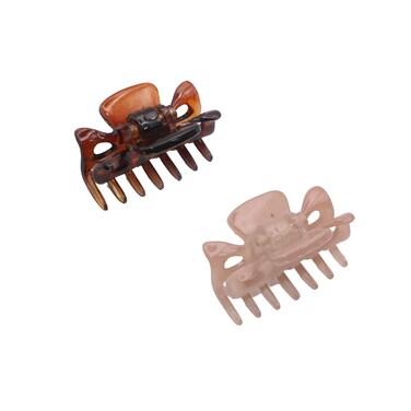Parcelona French Classic Very Small 1 1/2" Claw Clips with Tight Spring Set of 2 Girls Hair Jaw Claw Clips Durable Styling Women Hair Accessories, Made in France (Blush Pink-Shell)