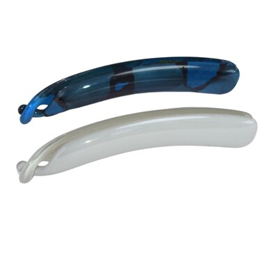 Parcelona French Small 3 &frac34;&rdquo; Celluloid Set of 2 French Banana Hair Clip Flexible Ponytail Holder Fashion Durable Styling Women Hair Accessories, Made in France (Pickled Blue- Light Gray)