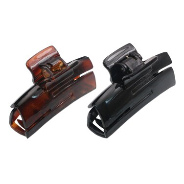 Parcelona French Cutout Curve 3 1/4" Tortoise Shell and Black Celluloid Acetate Durable Hair Claw Clips Women Hair Accessories- 2 Pieces