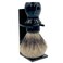 Parker Handmade Deluxe Mug Shaving Brush with Stand - 100% 3-Band Pure Badger Bristles -Extra Dense and Firm (Black)