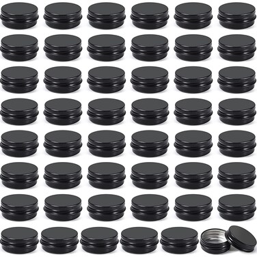 Patelai 64 Pieces Lip Balm Tin Containers Screw Top Round Tin Cans Aluminum Jar with Screw Lid, Empty Bottle Travel Cosmetic Sample Container for DIY(0.5 oz,Matte Black,)