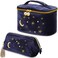 Patelai 2 Pcs Velvet Stars Makeup Bag Cosmetic Bag Handy Travel Starry Makeup Pouch Portable Embroidered Pouch Toiletry Wash Bag Cute Storage Bag Clutch Handbags(Navy,Sun Moon)