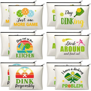 Paterr 12 Pieces Dink Ball Makeup Bags Sports Cosmetic Bag Funny Travel Organizer Zipper Pouch Dink Ball Lovers Gifts Christmas Gifts for Women Girls(Classic Style)