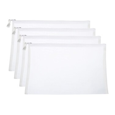PATIKIL Mesh Zipper Bags, 4 Pack Nylon A4 Size Pen Pencil Travel Cases Toiletry Cosmetic Makeup Pouches Zipper Files Purse Organizer for Office, White
