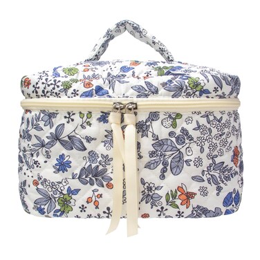 PAZIMIIK Cotton Makeup Bag for Women Large Quilted Travel Cosmetic Case Girls&amp;#39; Make Up Organizer,Leaf White