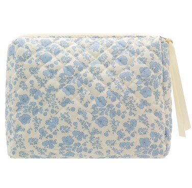 PAZIMIIK Cotton Makeup Bag for Women Large Quilted Travel Cosmetic Pouch Girls&amp;#39; Make Up Organizer,Little Flower Blue