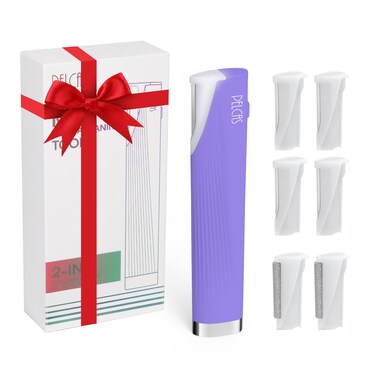 PELCAS Electric Dermaplaning Tool with LED Light, Mini Face Dermaplaning Razor, Painless 3 Speeds Facial Peach Fuzz, Exfoliation &amp; Hair Removal System for Women At Home with 6 Blades BV18-712 Purple