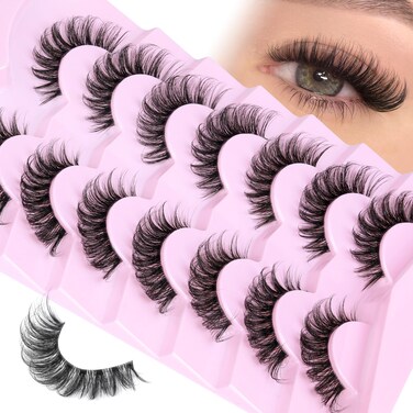 Natural Lashes Wispy Clear Band False Eyelashes Mink Lashes Fluffy Cat Eye Eyelashes Wispy Pack D Curl Strip Lashes Extensions Look by PHKERATA, 7 Pairs
