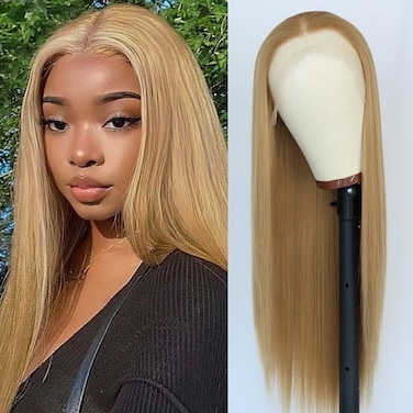 Honey Blonde Lace Front Wigs Mixed Blonde Color Wig with Natural Hairline Long Straight Hair Ash Blonde Wigs Heat Resistant Fiber Hair Glueless Synthetic Lace Front Wigs for Women(22 Inch)