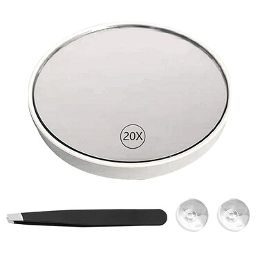 Pilarmuture 20X Magnifying Mirror and Tweezers Kit,Magnifying Makeup Mirrors with 2 Suction Cups,Magnifier Travel Set,Small Magnifying Mirror and Tweezers Kit,for Makeup,Eyebrow Tweezing(White)