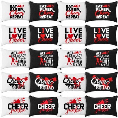 Pinkunn 20 Pcs Cheer Makeup Bags Bulk Cheerleader Gifts for Women Canvas Cheer Cosmetic Pouch Toiletry Zipper Makeup Case Portable Travel Pouch Team Accessories(Red)