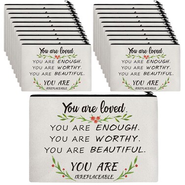 20 Pcs Makeup Bag Bulk Bridal Makeup Bag Inspirational Quotes Cosmetic Bag Positive Toiletry Bag Wedding Makeup Bag Zipper Pouch Gifts for Friends Proposal Women Sister(You Are Loved)