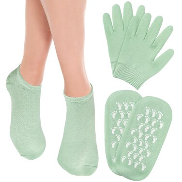 Moisturizing Gloves and Socks, Gel Spa Moisturizing Therapy Sock ＆ Glove Hand Masks Moisturizing Glove Gel Gloves for Dry Hands Soften Repairing Dry Cracked Hands Feet Skin Care(Green)