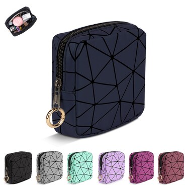 4.5 inch Mini Makeup Bag, Small Cosmetics Bag for Purse with Ring Buckle, Portable Travel Makeup Pouch for Wedding/Christmas/Birthday (Navy Blue)