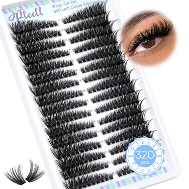 Lash Clusters 320 Pcs Individual Lashes Clusters 7-16 MM Cat Eye Wispy Eyelash Clusters D Curl 80D Cluster Eyelash Extensions Easy Diy Lash Extension Cluster at Home