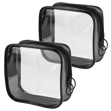 PLULON 2 Pack Small Makeup Bag Clear Purse TSA Approved Travel Toiletry Bag Mini Make Up Zipper Pouch Cosmetic Bag for Purse Women Men Purse Essentials - Black