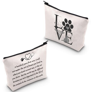 POFULL Veterinarian Gift Vet Tech Appreciation Gift Vet Doctor Nurse Zipper Pouch Makeup Bag (A hundred years bag)
