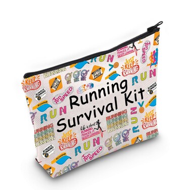 POFULL Running Cosmetic Bag Running Lover Gift Running survival kit Cross Country Running Gift Marathon Lover Zipper Pouch (Running Survival)
