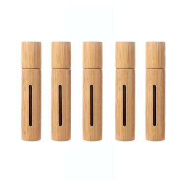 5Pcs 10ml Wood Roll on Bottles for Essential Oils, Refillable Perfume Sample Bottles Cosmetic Storage Vial Container with Roller Ball
