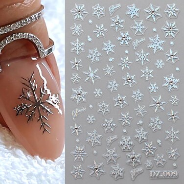 Snowflake Nail Art Stickers 3D Christmas Nail Stickers with Rhinestone 4PCS Silver Snowflake Deer Design Christmas Nail Adhesive Stickers Manicure Nail Art Supplies for Christmas Nail Art Decorations