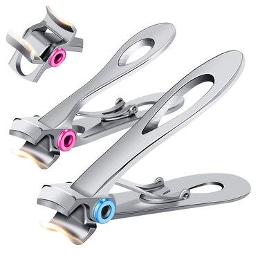 PrettyDiva Nail Clippers for Thick Nail - 2pcs Wide Jaw Opening Oversize Stainless Steel Toenail Clipper Cutter Trimmer with Nail File for Thick Nails, Extra Large Toe Nail Clippers for Adults