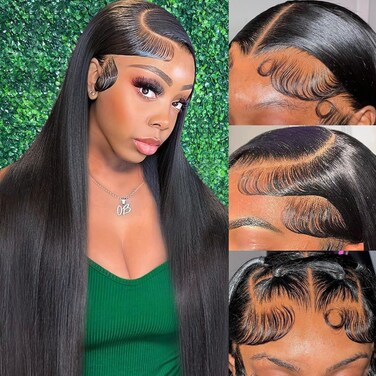 13x4 HD Lace Front Wigs Human Hair Straight 13x4 Lace Front Wigs Human Hair Pre Plucked Bleached Knots 180% Density Lace Frontal Wigs Glueless Wigs 18 Inch