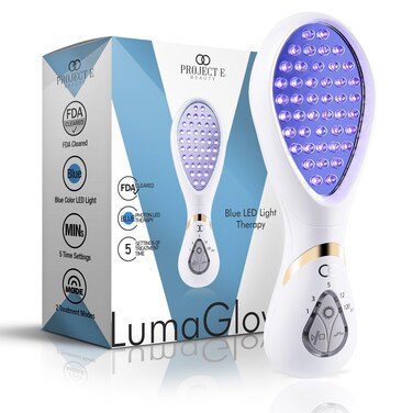 LumaGlow Blue LED Light Therapy by Project E Beauty   Anti Acne   Pimple &amp; Blemish Solution   Skincare Routine for Oily Skin   Handheld Device for Spa &amp; Home Use (Blue Light)