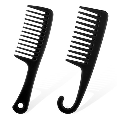2 Pcs Wide Tooth Comb Shower Comb Detangling Comb Hair Comb and Brush Set, Detangler Comb with Hook, Hair Wide-Tooth Wet and Dry Comb for Curly Hair Wet Dry, Premium Tangle Free Combs, Black
