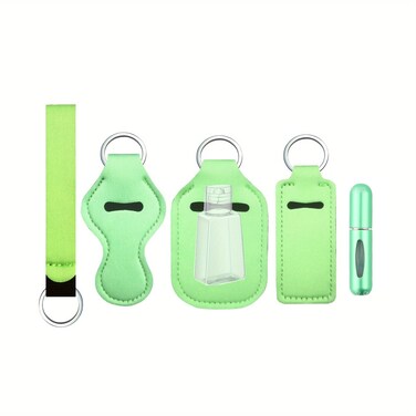 PUEZOKLY 5pcs/set Travel Bottle Chapstick Lanyard Keychain Holders with lipstick Holder With Spray Bottle Reusable Lip Balm Pouch Protective Cases
