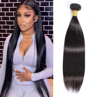 Hair Unprocessed Brazilian Virgin Human Hair Straight Hair One Bundle 24 Inch Virgin Human Hair Straight Bundle Weave Weft Extension Natural Black (100+/-5g)/pc Can be Dyed and Bleached
