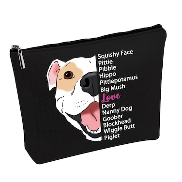 PWHAOO Pit bull Cosmetic Bag Pitbull Owner Cosmetic Bag Proud Puppy Mama Makeup Bag Pit Bull Mom Gift (Squishy Face B)