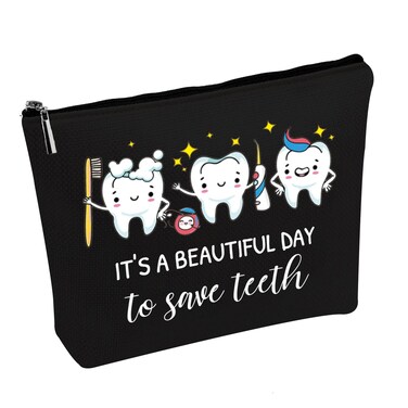 PWHAOO Dental Hygienist Cosmetic Bag It&rsquo;s A Beautiful Day To Save Teeth Cosmetic Bag Dental Assistant Gifts (save teeth B)