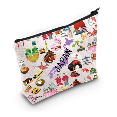 PWHAOO Japan Travel Traveling Gift Japan Icons Makeup Bag Japan Trip Vacation Cosmetic Bag Japan Souvenir Gift (Japan Icons M)
