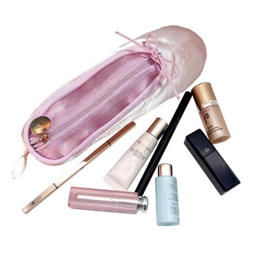 Ballet Dance Shoe Small Makeup Bag, Small Cosmetic Bag for Purse, Portable Cute Travel Makeup Pouches, Pink Mesh Makeup Organizer Bag (Pink)