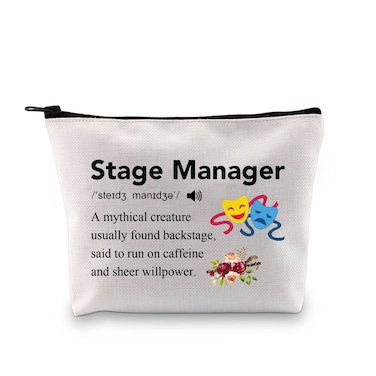 PXTIDY Stage Manager Definition Cosmetic Bag Funny Stage Crew Backstage Zipper Pouch Drama Mask Gift Stage Manager Gift (beige)
