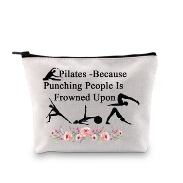 PXTIDY Pilates Cosmetic Bag Yoga Lover Gift Pilates Instructor Gift Coach Survival Kit Yoga Gym Toiletry Bag(beige)
