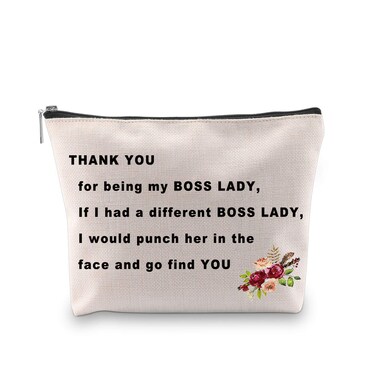PXTIDY Funny Boss Lady Gifts Thank You For Being My Boss Lady Makeup Cosmetic Bag Female Boss Gift Boss Makeup Bag Gift for Managers from Employee, Coworker (beige)