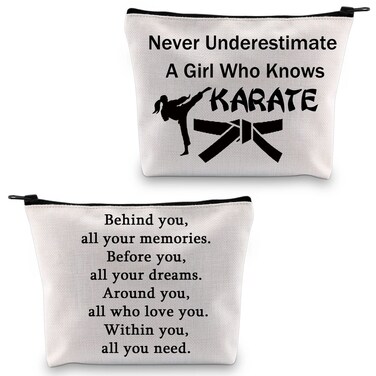 PXTIDY Karate Gifts Martial Arts Makeup Bag A Who Knows Karate Zipper Canvas Bag Tae Kwon Do Gifts