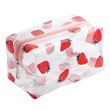 Small Cosmetic Bag Clear Makeup Bag Travel Make Up Organizer Case Women Printed Waterproof Toiletry Bag Square Pouch for Transparen Purse for Cute Pouch(strawberry)