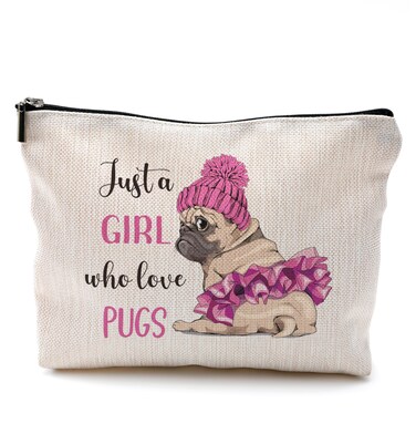Dog Gifts for Women,Dog Makeup Bag,Pug Cosmetic Bags With Zipper,Dog Mom Makeup Bag,Birthday Gifts for Dog Lovers,Just A Girl Who Loves Dogs Makeup Bag