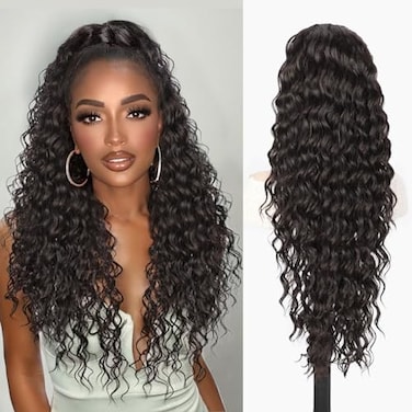 QGZ Curly Ponytail Extension,Drawstring Ponytail for Black Women 26 Inch Synthetic Long Afro Curly Fluffy Ponytail Hairpiece for Daily Use(Black Brown)