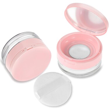 Empty Powder Case Loose Powder Container with Puff Reusable Portable Powder Compact Case Capacity 20 ml Refillable Makeup Tool with Mirror and Elasticated Net Sifter
