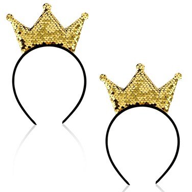 2 Pcs Sequin Crown Headband Princess Glitter Hair Band Shiny Gold Hair Hoop Cute Hair Styling Clip Elastic Costume Birthday Headwear for Women Christmas Party Tiaras Supplies