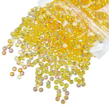 5300PCS 3mm Transparent Golden Yellow Resin Rhinestones for Crafting Flatback Clear Gold Stones Bulk SS10 Bright Golden Diamonds Crystals Gems Charms for Nails Face Makeup Tumblers DIY Crafts