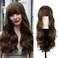 Long Brown Wave Wig for Women 24 inch Curly Wig with Bangs Heat Resistant Synthetic Hair Looking Natural Adjustable Bangs Length Natural Wigs Christmas Cosplay,Halloween,Daily Party